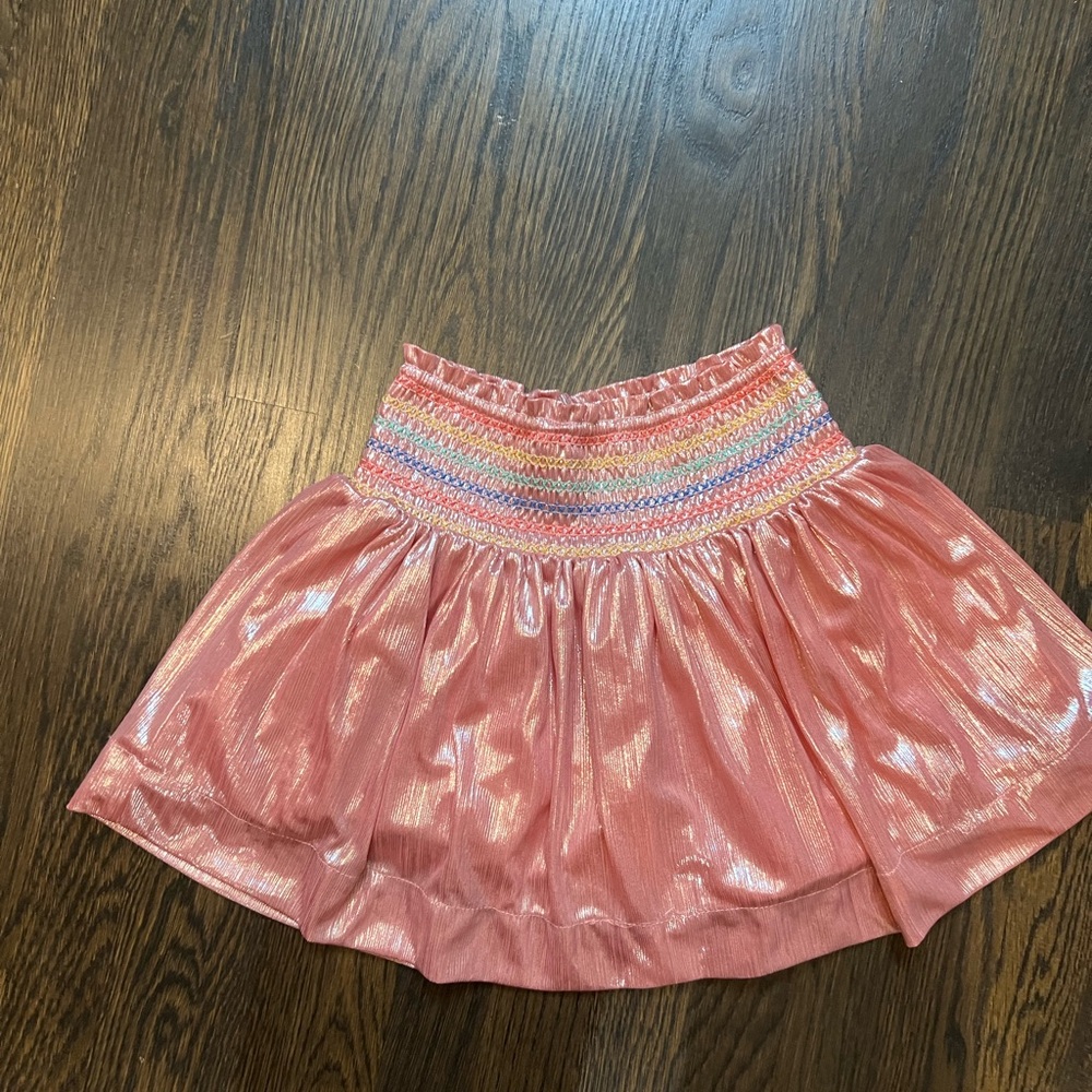 Peek Kids Metallic Pink Shimmering A-Line Skirt with Rainbow Waistband size 6/7
